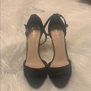 Aldo Black Suede Strappy Heels - Size 8.